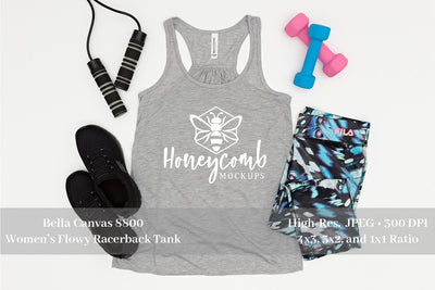 Workout Mockup, Bella Canvas 8800 Athletic Heather Tank Mockup, Women's Tank Top Mockup, Fitness Mockup, Sports Mockup Mock Up Photo Honeycomb Mockups 