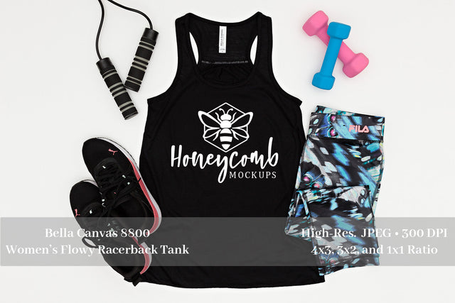 Workout Mockup, Bella Canvas 8800 Black Tank Mockup, Women's Tank Top Mockup, Fitness Mockup, Sports Mockup Mock Up Photo Honeycomb Mockups 