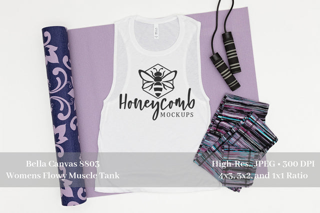 Workout Mockup, Bella Canvas 8800 White Tank Mockup, Women's Muscle Tank Mockup Mock Up Photo Honeycomb Mockups 