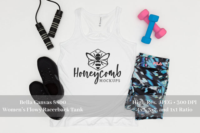 Workout Mockup, Bella Canvas 8800 White Tank Mockup, Women's Tank Top Mockup, Fitness Mockup, Sports Mockup Mock Up Photo Honeycomb Mockups 