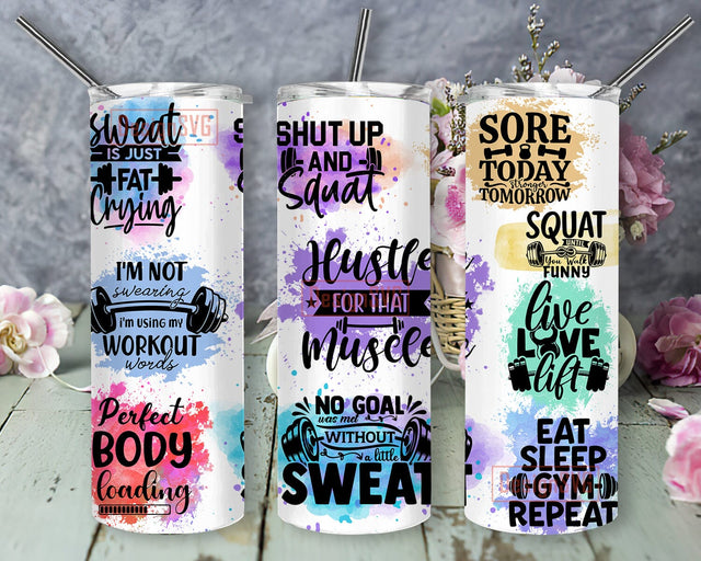 Workout Quotes 20oz Skinny Tumbler Png, Seamless Tumbler Sublimation Design, Workout Sayings Tumbler Png, Fitness Wraps, Sublimation Design Sublimation DesignSVG 