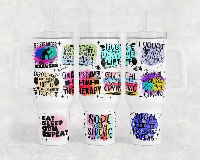 Workout Quotes 40oz Tumbler Wrap, Fitness 40oz Quencher Tumbler Sublimation Design, Gym 40oz Tumbler PNG File Sublimation HappyDesignStudio 
