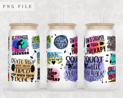 Workout Quotes Libbey Glass Can Wrap, 16 Oz Glass Can Sublimation Design, Gym Sayings Glass Can PNG File, Fitness Glass Can Wrap Sublimation HappyDesignStudio 
