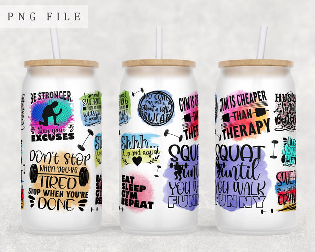 Workout Quotes Libbey Glass Can Wrap, 16 Oz Glass Can Sublimation Design, Gym Sayings Glass Can PNG File, Fitness Glass Can Wrap Sublimation HappyDesignStudio 