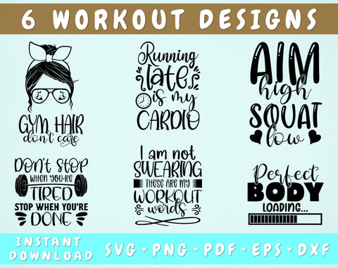 Workout Quotes SVG Bundle, 6 Designs, Workout Sayings SVG, I Am Not Swearing These Are My Workout Words SVG, Gym Hair Don't Care SVG SVG HappyDesignStudio 