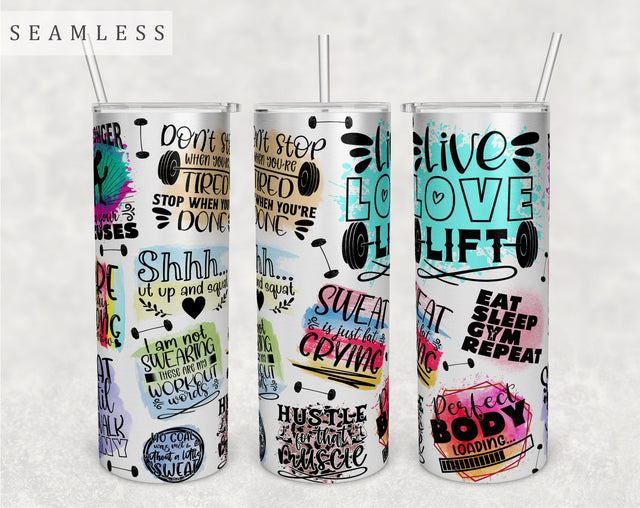 Workout Quotes Tumbler Wrap, 20 Oz Skinny Tumbler Gym Quotes Design For Sublimation, Seamless Tumbler PNG Sublimation HappyDesignStudio 