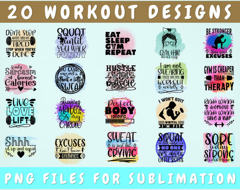 Workout Sublimation Designs Bundle, 20 Workout Quotes PNG Files For Sublimation, Gym Quotes PNG, Fitness Quotes PNG, Workout Shirt PNG Sublimation HappyDesignStudio 