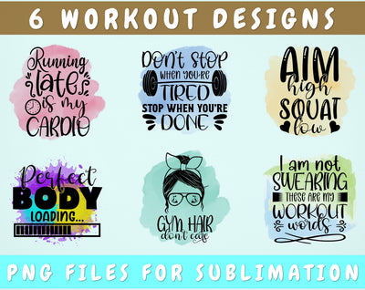 Workout Sublimation Designs Bundle, 6 Workout Quotes PNG Files, Gym Quote PNG, Fitness Quotes PNG, Don't Stop When You're Tired Stop When You're Done PNG, Gym Hair Don't Care PNG Sublimation HappyDesignStudio 