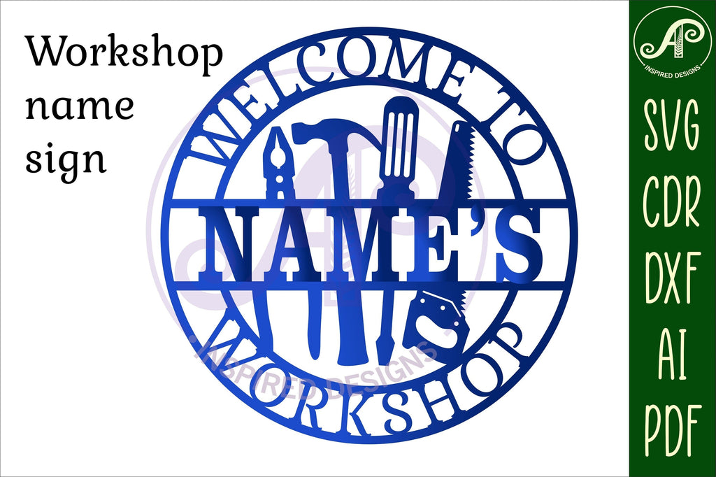 Workshop tool theme Name sign svg laser cut template - So Fontsy