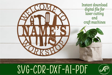 Workshop tool theme Name sign svg laser cut template SVG APInspireddesigns 