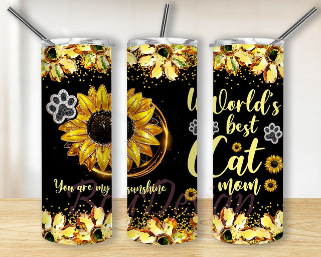 World Best Cat Mom Tumbler PNG, Mom Life Tumbler Png, 20oz Skinny Tumbler Sublimation Designs Western, Sunflower Tumbler PNG Sublimation BouDesign 