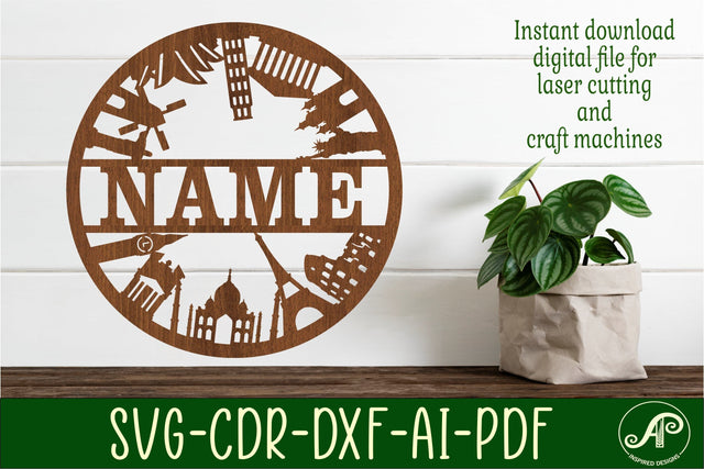World landmarks name sign svg laser cut template SVG APInspireddesigns 