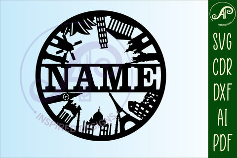 World landmarks name sign svg laser cut template SVG APInspireddesigns 