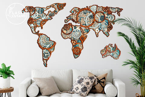 World Map Multilayer Cut Files for Laser Cut Wood or Cricut, Paper Craft, Sign SVG, 3D Designs SVG LaserCutano 