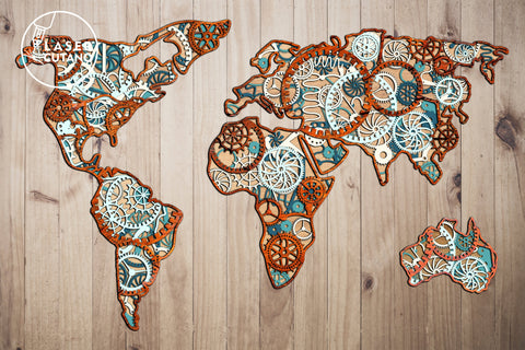 World Map Multilayer Cut Files for Laser Cut Wood or Cricut, Paper Craft, Sign SVG, 3D Designs SVG LaserCutano 
