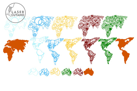 World Map Multilayer Cut Files for Laser Cut Wood or Cricut, Paper Craft, Sign SVG, 3D Designs SVG LaserCutano 
