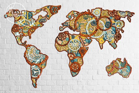 World Map Multilayer Cut Files for Laser Cut Wood or Cricut, Paper Craft, Sign SVG, 3D Designs SVG LaserCutano 