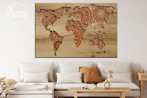 WORLD MAP Multilayer Laser Cut Files, Mandala, 3D Designs, Mini Design Bundles SVG LaserCutano 