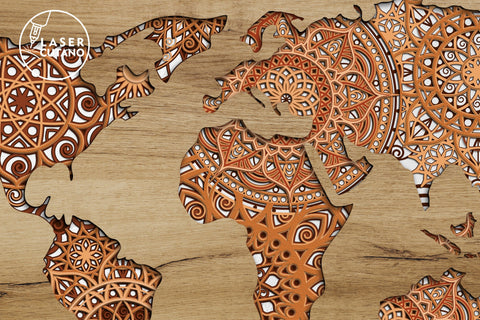 WORLD MAP Multilayer Laser Cut Files, Mandala, 3D Designs, Mini Design Bundles SVG LaserCutano 