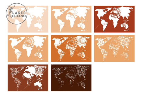 WORLD MAP Multilayer Laser Cut Files, Mandala, 3D Designs, Mini Design Bundles SVG LaserCutano 