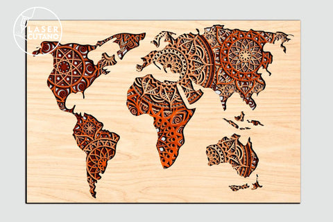 WORLD MAP Multilayer Laser Cut Files, Mandala, 3D Designs, Mini Design Bundles SVG LaserCutano 