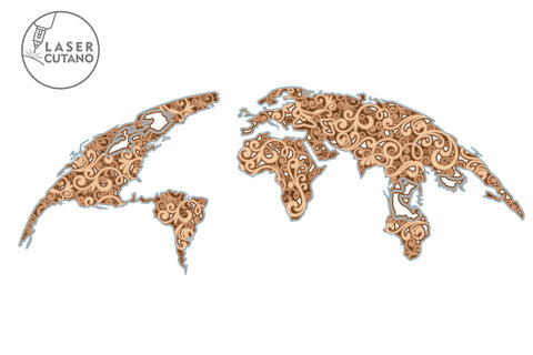 WORLD MAP Multilayer Laser Cut Files Mandala, Round Sign SVG, 3D Designs, Mini Design Bundles SVG LaserCutano 