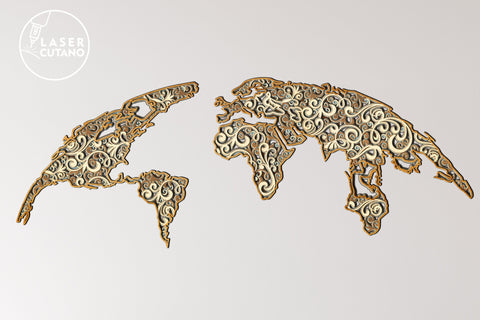 WORLD MAP Multilayer Laser Cut Files Mandala, Round Sign SVG, 3D Designs, Mini Design Bundles SVG LaserCutano 