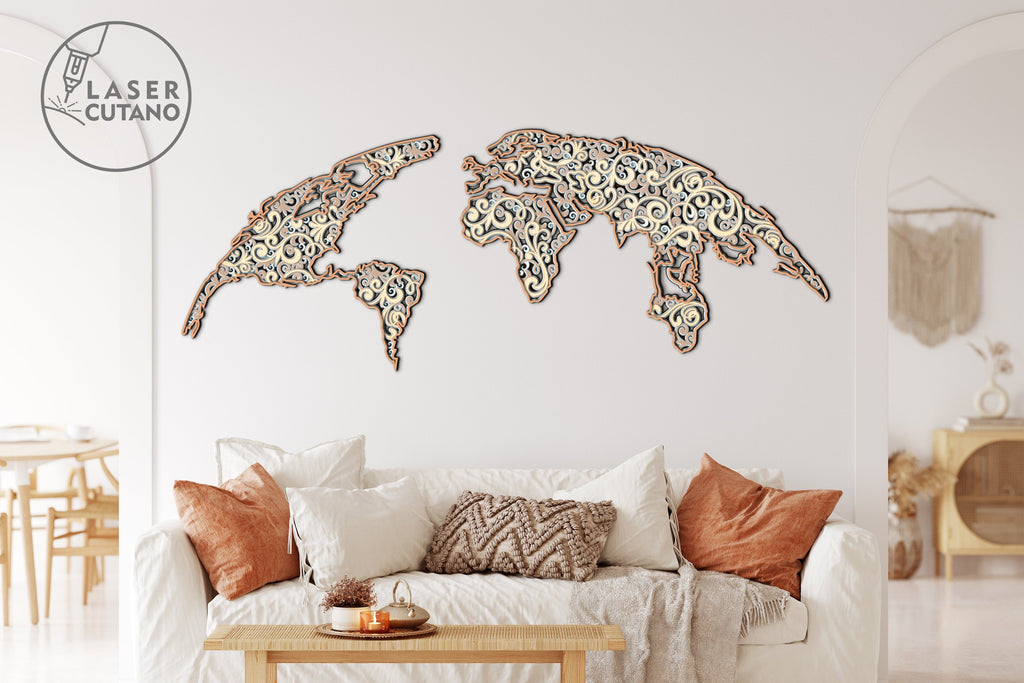 WORLD MAP Multilayer Laser Cut Files Mandala, Round Sign SVG, 3D ...