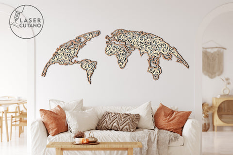 WORLD MAP Multilayer Laser Cut Files Mandala, Round Sign SVG, 3D Designs, Mini Design Bundles SVG LaserCutano 