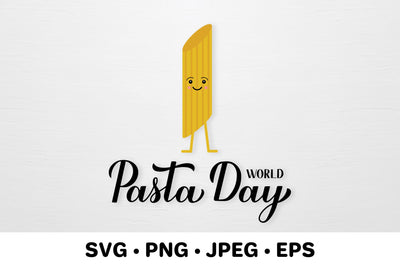 World Pasta Day calligraphy lettering. Cute macaroni. SVG LaBelezoka 