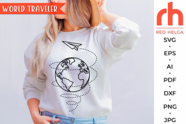 World Traveler SVG - Earth with Paper Airplane Cut File SVG RedHelgaArt 