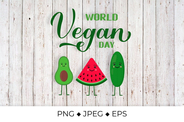 World Vegan Day lettering with fruits and vegetables Sublimation LaBelezoka 