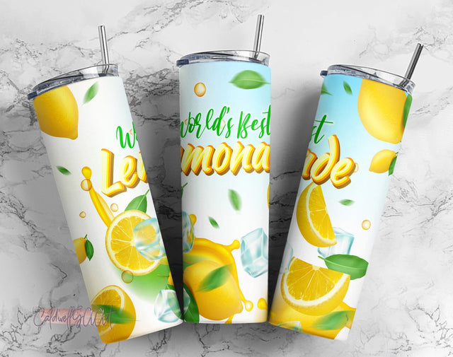 World's Best Lemonade tumbler png, Lemonade tumbler png wrap, 20oz skinny tumbler wrap png Sublimation CaldwellArt 