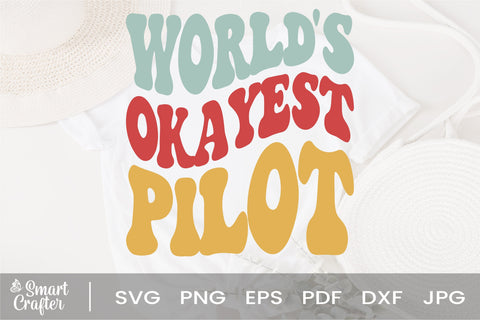 World's Okayest Pilot svg, wavy Groovy svg, style Stacked svg, eps png Cricut Instant Download SVG Fauz 