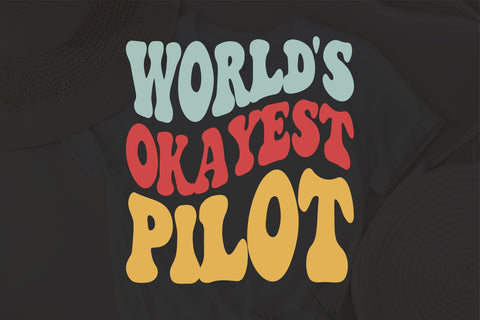 World's Okayest Pilot svg, wavy Groovy svg, style Stacked svg, eps png Cricut Instant Download SVG Fauz 