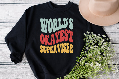 World's Okayest Superviser svg, wavy Groovy svg, style Stacked svg, eps png Cricut Instant Download SVG Fauz 