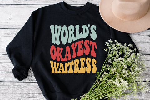 World's Okayest Waitress svg, wavy Groovy svg, style Stacked svg, eps png Cricut Instant Download SVG Fauz 