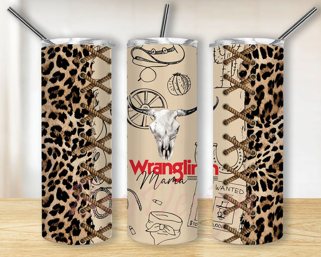 Wranglin Mama Bull Skull Bandana Cow Hide Southern Western Sublimation Tumbler Design Western Life Tumbler Template PNG Sublimation BouDesign 