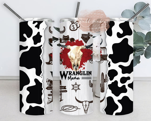 Wranglin Mama Tumbler Png, Bull Skull CowHide 20oz Skinny Tumbler Png, Western Mama Tumbler Wrap, Mama Subliamtion Design, Digital Download Sublimation Rabbitmakies 