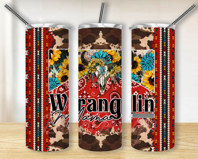 Wranglin Mama Tumbler Sublimation png, Western Cow Print, Turquoise Design, Bull Skull Png, 20 oz Tumbler Digital Download PNG Sublimation BouDesign 