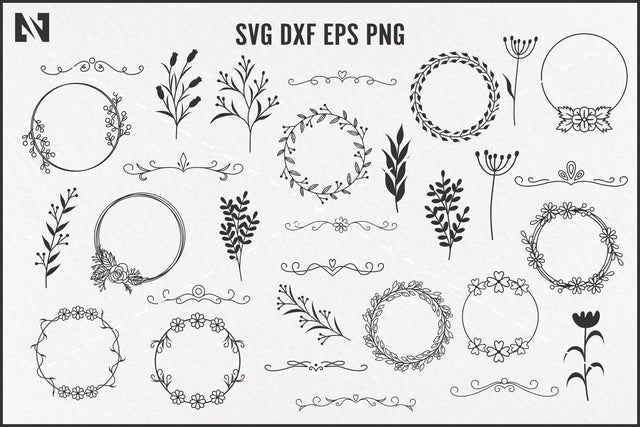 Wreath and Swirl Svg Bundle, Wreath Svg, Flourish Svg SVG Pinoyart Kreatib 