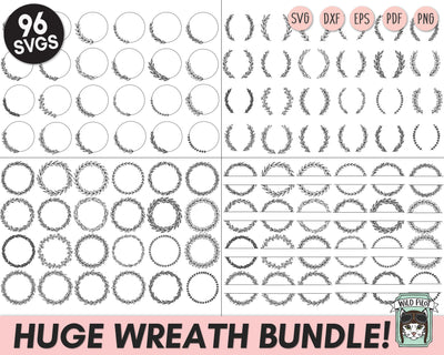 Wreath Bundle SVG, Laurel Leaf Wreath SVG files, Monogram Bundle svg, Wreath cut file, Circle Frame cut file, Split Monogram Wreath Bundle SVG Wild Pilot 