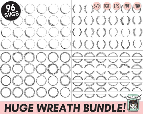 Wreath Bundle SVG, Laurel Leaf Wreath SVG files, Monogram Bundle svg, Wreath cut file, Circle Frame cut file, Split Monogram Wreath Bundle SVG Wild Pilot 