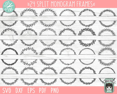 Wreath Bundle SVG, Laurel Leaf Wreath SVG files, Monogram Bundle svg, Wreath cut file, Circle Frame cut file, Split Monogram Wreath Bundle SVG Wild Pilot 