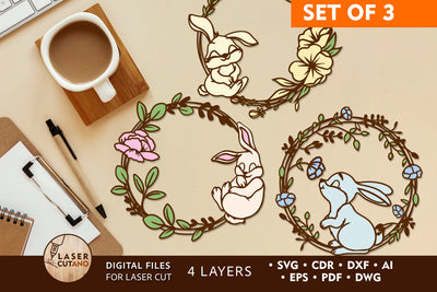 WREATH EASTER Bundle Paper Cut and Laser Cut Template SVG LaserCutano 