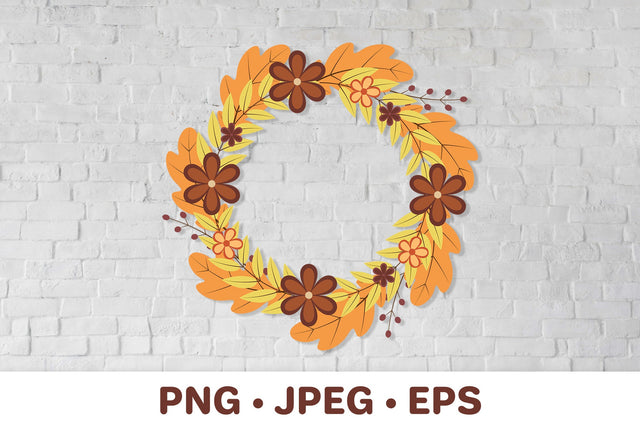 Wreath of colorful fall leaves and flowers. Autumn clipart Sublimation LaBelezoka 