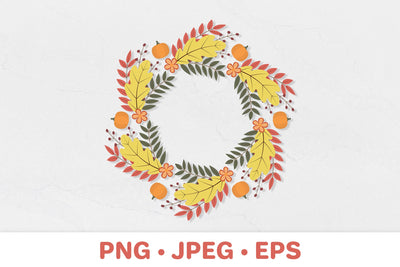 Wreath of fall leaves, flowers and pumpkins sublimation design Sublimation LaBelezoka 