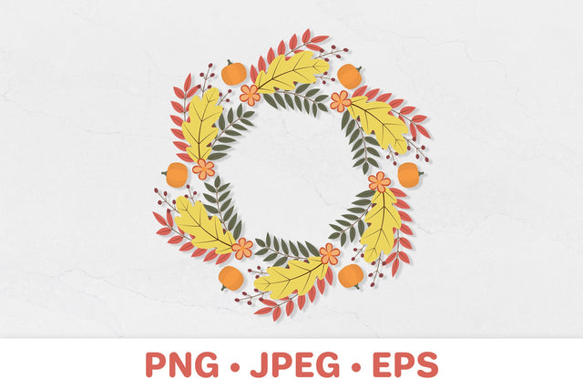 Wreath of fall leaves, flowers and pumpkins sublimation design Sublimation LaBelezoka 