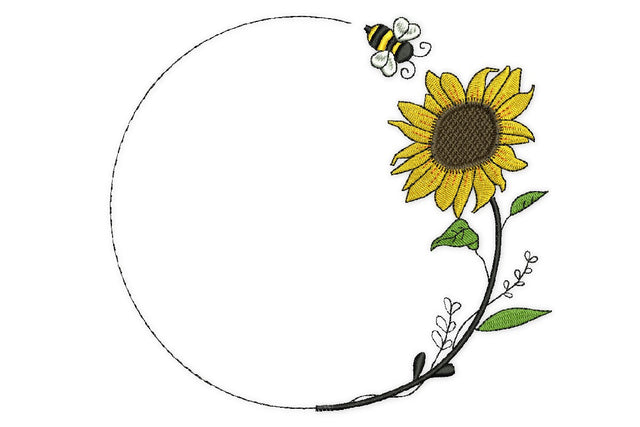 Wreath Sunflower Embroidery Design, Minimalist Embroidery Design Embroidery/Applique DESIGNS NextEmbroidery 