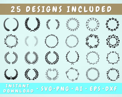 Wreath SVG Bundle - 25 Designs, Leaf Wreath SVG, Laurel Wreath SVG SVG HappyDesignStudio 